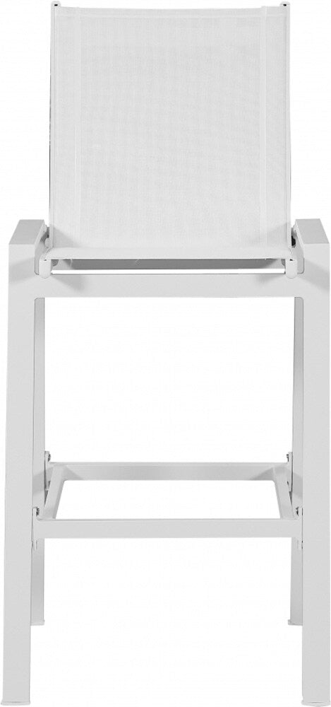 Meridian Furniture - Nizuc White Mesh Water Resistant Fabric Outdoor Patio Aluminum Mesh Barstool (Set of 2) - 386White-C veiw 3