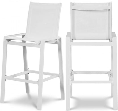 Meridian Furniture - Nizuc White Mesh Water Resistant Fabric Outdoor Patio Aluminum Mesh Barstool (Set of 2) - 386White-C veiw 6