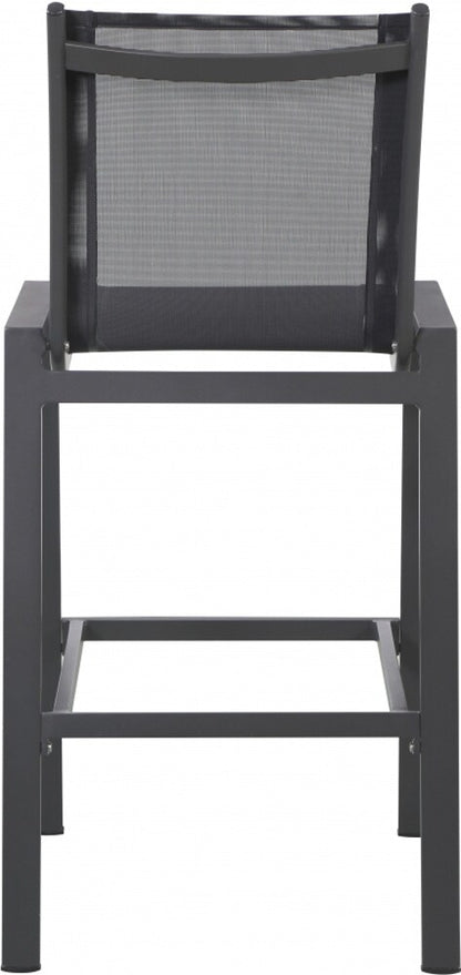 Meridian Furniture - Nizuc Black Mesh Water Resistant Fabric Outdoor Patio Aluminum Mesh Barstool (Set of 2) - 387Black-C veiw 2