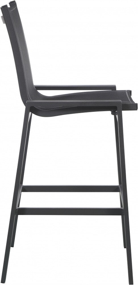 Meridian Furniture - Nizuc Black Mesh Water Resistant Fabric Outdoor Patio Aluminum Mesh Barstool (Set of 2) - 387Black-C veiw 3