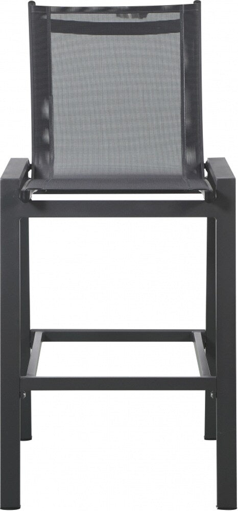 Meridian Furniture - Nizuc Black Mesh Water Resistant Fabric Outdoor Patio Aluminum Mesh Barstool (Set of 2) - 387Black-C veiw 4