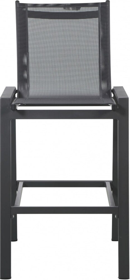 Meridian Furniture - Nizuc Black Mesh Water Resistant Fabric Outdoor Patio Aluminum Mesh Barstool (Set of 2) - 387Black-C veiw 4