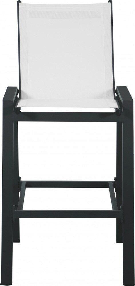 Meridian Furniture - Nizuc White Mesh Water Resistant Fabric Outdoor Patio Aluminum Mesh Barstool (Set of 2) - 387White-C veiw 3