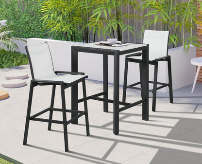Meridian Furniture - Nizuc White Mesh Water Resistant Fabric Outdoor Patio Aluminum Mesh Barstool (Set of 2) - 387White-C veiw 6