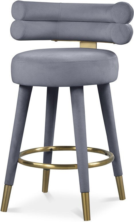 Meridian Furniture - Fitzroy Grey Velvet Counter Stool (Set of 2) - 798Grey-C veiw 1