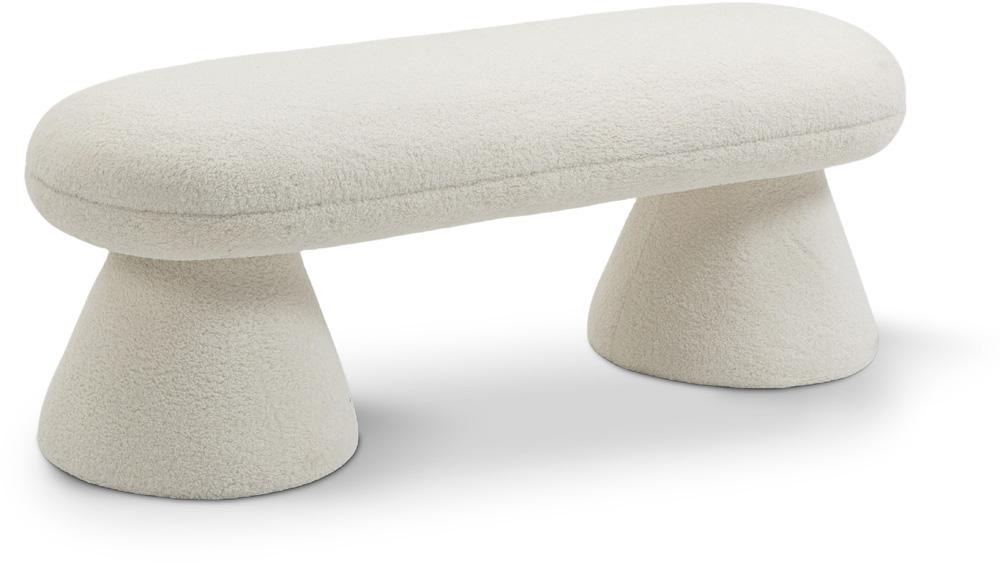 Meridian Furniture - Drum Cream Faux Shearling Teddy Fabric Bench - 196Cream veiw 1