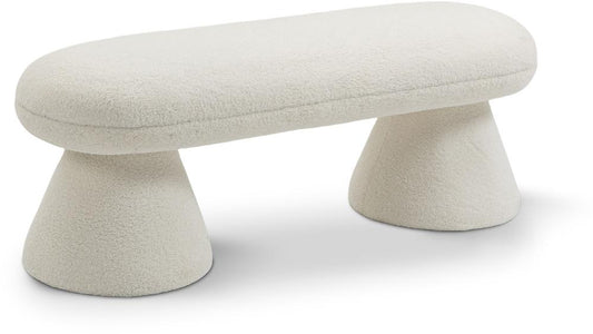 Meridian Furniture - Drum Cream Faux Shearling Teddy Fabric Bench - 196Cream veiw 1