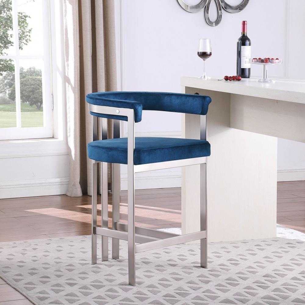 Meridian Furniture - Marcello Navy Velvet Counter Stool (Set of 2) - 939Navy-C veiw 5