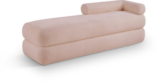 Meridian Furniture - Kennedy Pink Faux Shearling Teddy Fabric Bench - 190Pink veiw 1