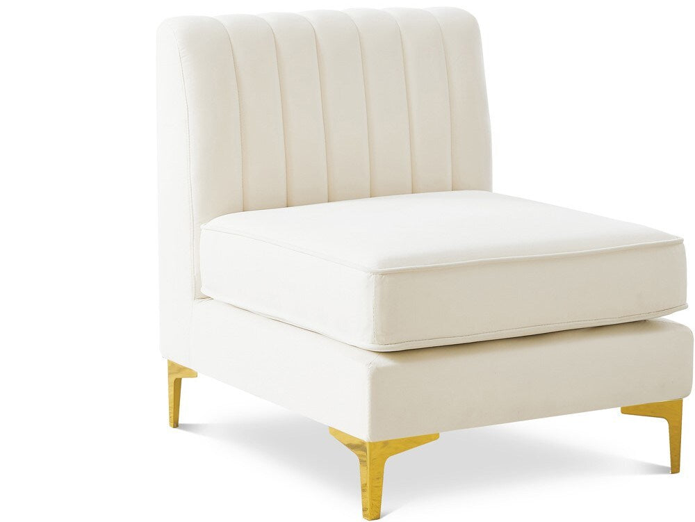 Meridian Furniture - Alina Cream Velvet Armless Chair - 604Cream-Armless veiw 1