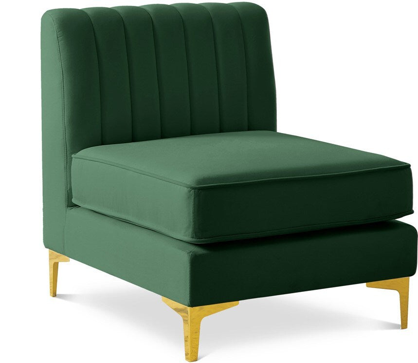 Meridian Furniture - Alina Green Velvet Armless Chair - 604Green-Armless veiw 1