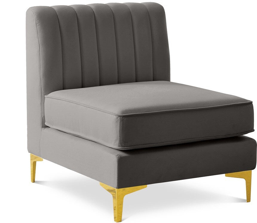 Meridian Furniture - Alina Grey Velvet Armless Chair - 604Grey-Armless veiw 1