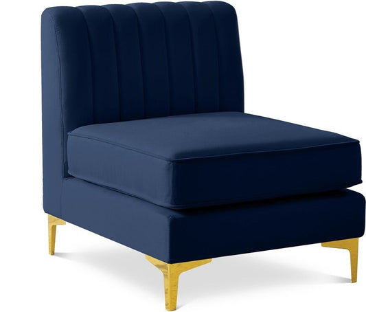 Meridian Furniture - Alina Navy Velvet Armless Chair - 604Navy-Armless veiw 1