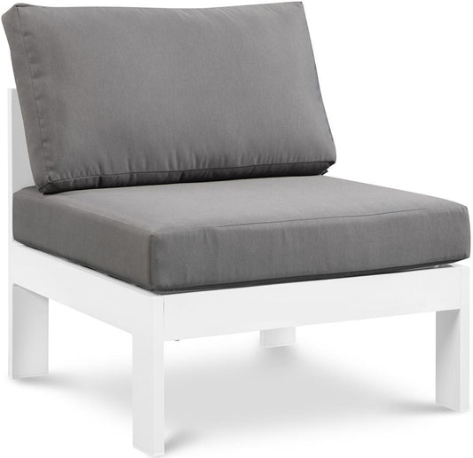 Meridian Furniture - Nizuc Grey Water Resistant Fabric Outdoor Patio Aluminum Armless Chair - 375Grey-Armless veiw 1