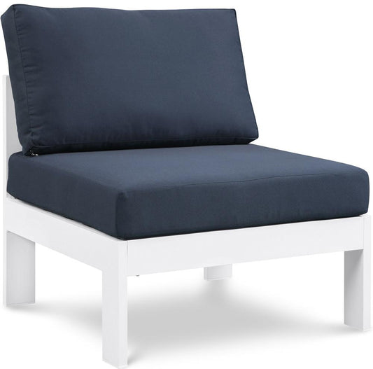 Meridian Furniture - Nizuc Navy Water Resistant Fabric Outdoor Patio Aluminum Armless Chair - 375Navy-Armless veiw 1