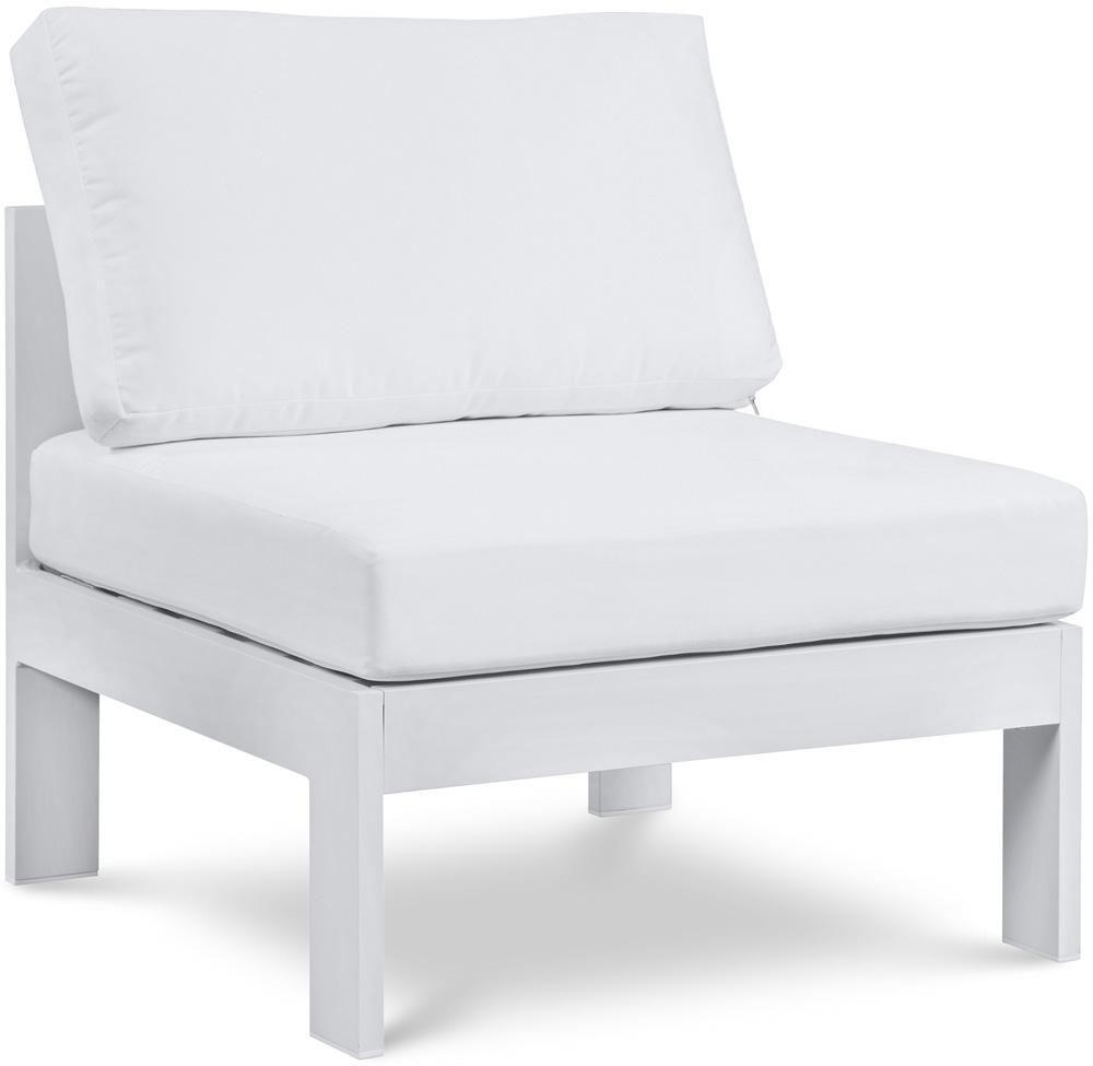 Meridian Furniture - Nizuc White Water Resistant Fabric Outdoor Patio Aluminum Armless Chair - 375White-Armless veiw 1