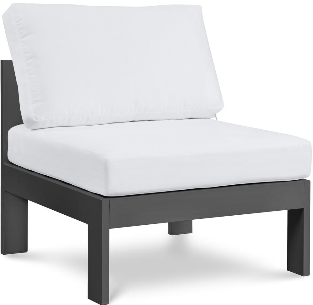 Meridian Furniture - Nizuc White Water Resistant Fabric Outdoor Patio Aluminum Armless Chair - 376White-Armless veiw 1