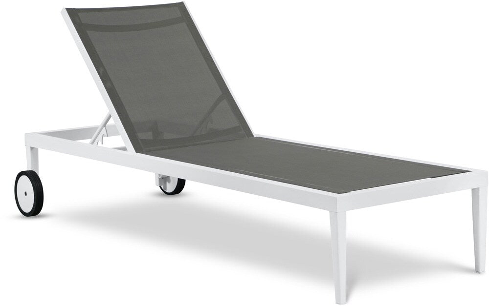 Meridian Furniture - Nizuc Grey Mesh Water Resistant Fabric Outdoor Patio Aluminum Mesh Chaise Lounge Chair - 373Grey veiw 1