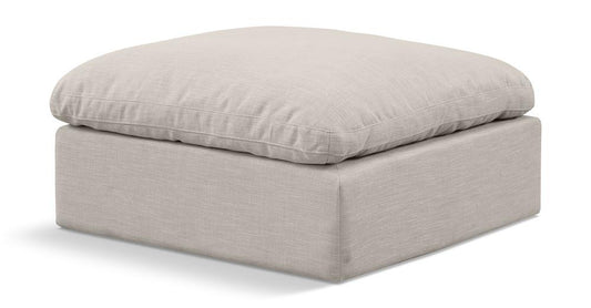 Meridian Furniture - Indulge Beige Linen Textured Fabric Ottoman - 141Beige-Ott veiw 1