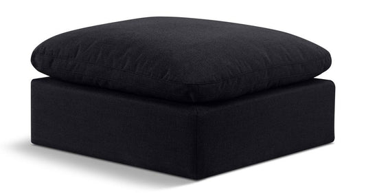Meridian Furniture - Indulge Black Linen Textured Fabric Ottoman - 141Black-Ott veiw 1