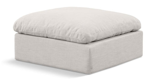 Meridian Furniture - Indulge Cream Linen Textured Fabric Ottoman - 141Cream-Ott veiw 1