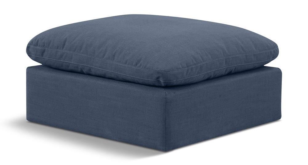 Meridian Furniture - Indulge Navy Linen Textured Fabric Ottoman - 141Navy-Ott veiw 1
