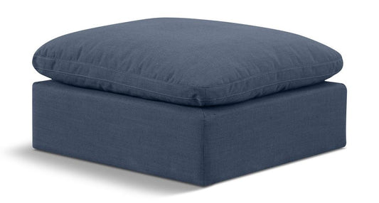 Meridian Furniture - Indulge Navy Linen Textured Fabric Ottoman - 141Navy-Ott veiw 1