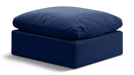 Meridian Furniture - Indulge Navy Velvet Ottoman - 147Navy-Ott veiw 1