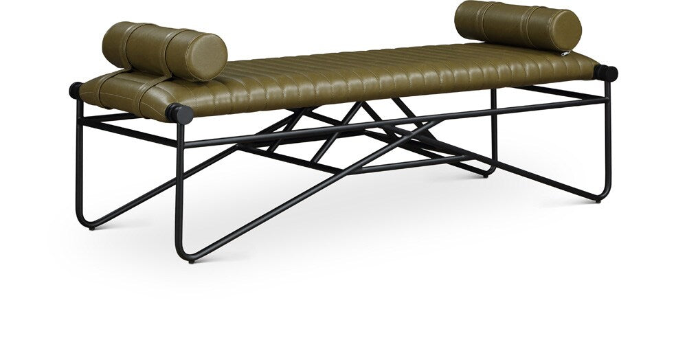 Meridian Furniture - Gatsby Olive Vegan Leather Bench - 22052Olive veiw 1