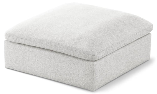 Meridian Furniture - Serene Cream Linen Textured Fabric Deluxe Comfort Modular Ottoman - 601Cream-Ott veiw 1
