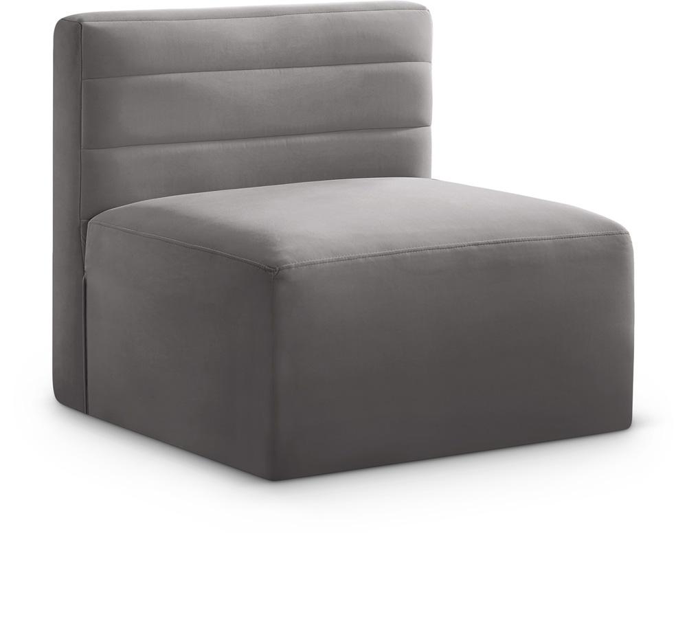 Meridian Furniture - Quincy Grey Velvet Modular Armless Chair - 677Grey-Armless veiw 1
