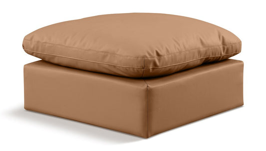 Meridian Furniture - Indulge Cognac Vegan Leather Ottoman - 146Cognac-Ott veiw 1
