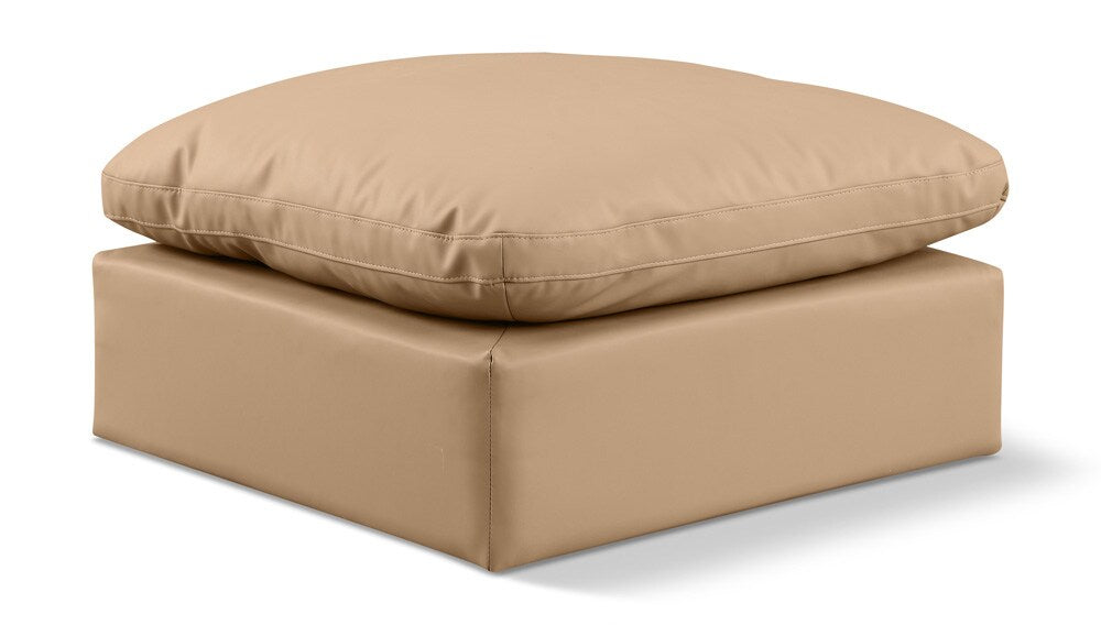 Meridian Furniture - Indulge Tan Vegan Leather Ottoman - 146Tan-Ott veiw 1