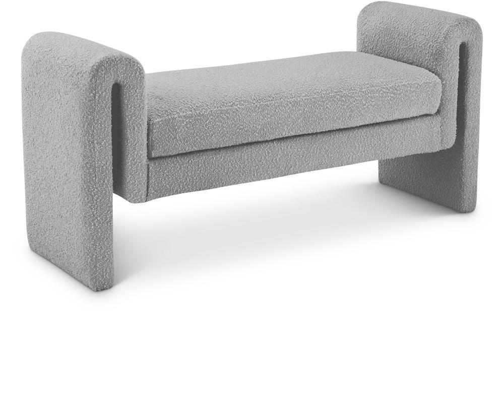 Meridian Furniture - Stylus Grey Boucle Fabric Bench - 149Grey veiw 1