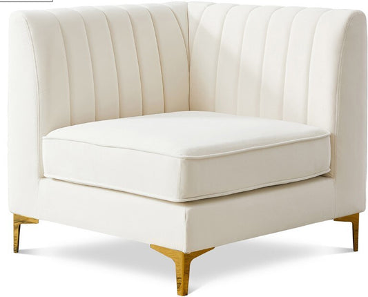 Meridian Furniture - Alina Cream Velvet Corner Chair - 604Cream-Corner veiw 1
