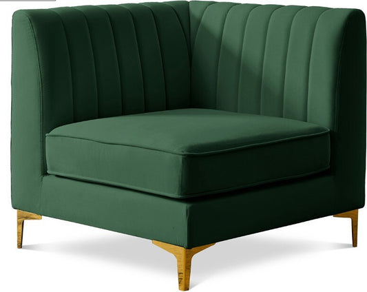 Meridian Furniture - Alina Green Velvet Corner Chair - 604Green-Corner veiw 1