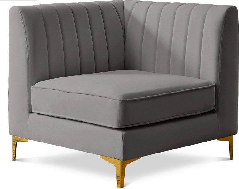 Meridian Furniture - Alina Grey Velvet Corner Chair - 604Grey-Corner veiw 1