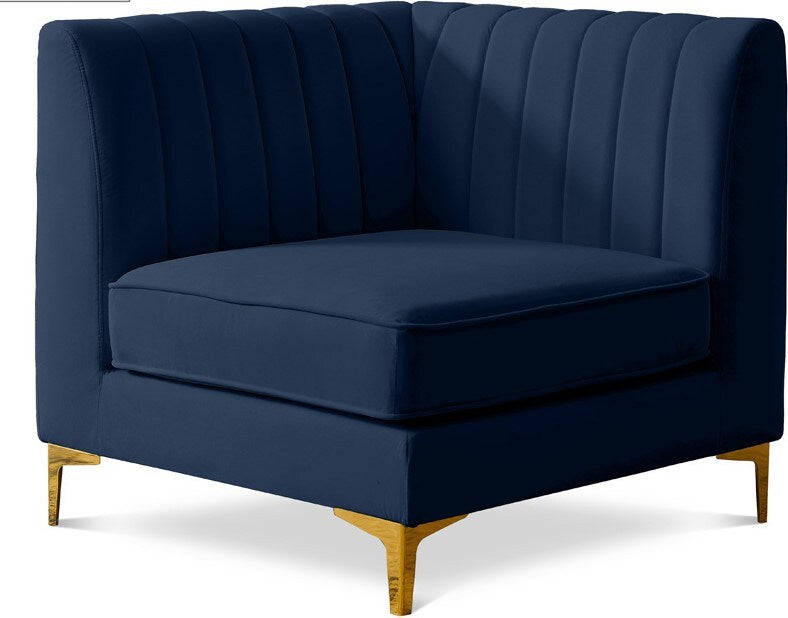 Meridian Furniture - Alina Navy Velvet Corner Chair - 604Navy-Corner veiw 1