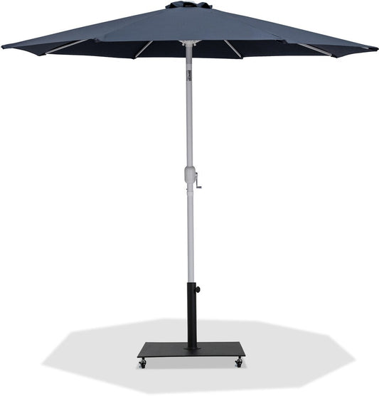 Meridian Furniture - Fiji Grey Fabric / Matte Black Aluminum Patio Umbrella with Base Sets - 55015Grey-AB veiw 1