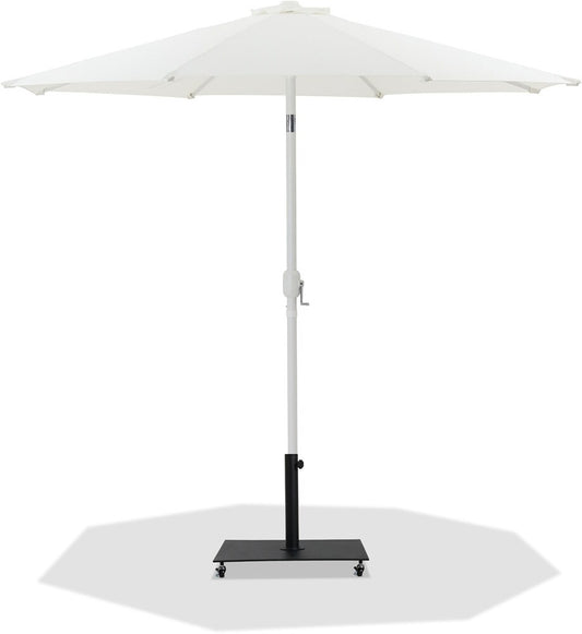 Meridian Furniture - Fiji White Fabric / Matte Black Aluminum Patio Umbrella with Base Sets - 55015White-AB veiw 1
