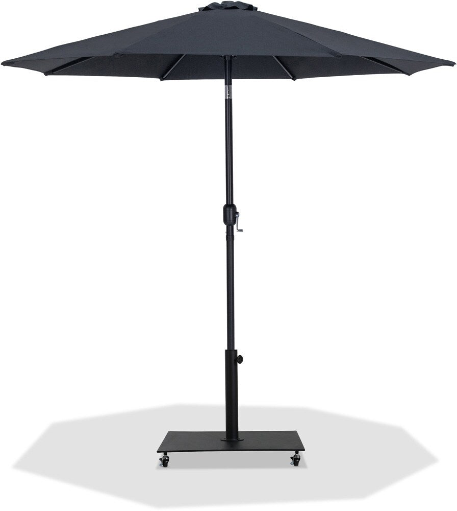 Meridian Furniture - Fiji Black Fabric / Matte Black Aluminum Patio Umbrella with Base Sets - 55016Black-AB veiw 1