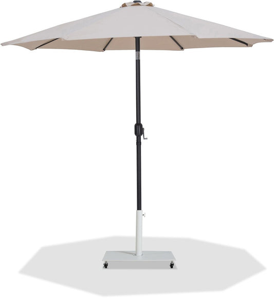 Meridian Furniture - Fiji Beige Fabric / Matte White Aluminum Patio Umbrella with Base Sets - 55016Beige-AW veiw 1