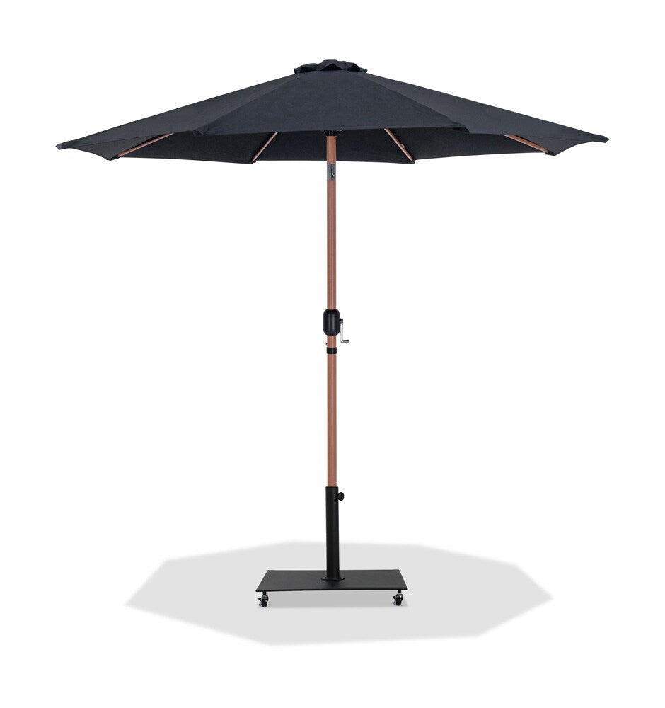 Meridian Furniture - Fiji Black Fabric / Matte Black Aluminum Patio Umbrella with Base Sets - 55014Black-AB veiw 1