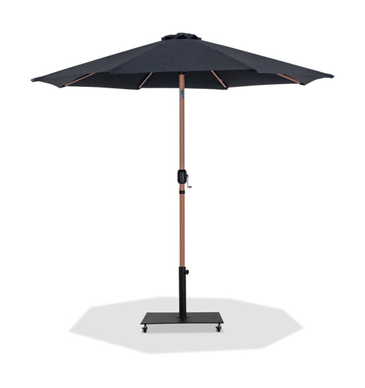 Meridian Furniture - Fiji Black Fabric / Matte Black Aluminum Patio Umbrella with Base Sets - 55014Black-AB veiw 1