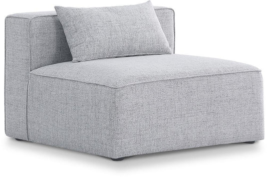 Meridian Furniture - Cube Grey Durable Linen Textured Armless Chair - 630Grey-Armless veiw 1