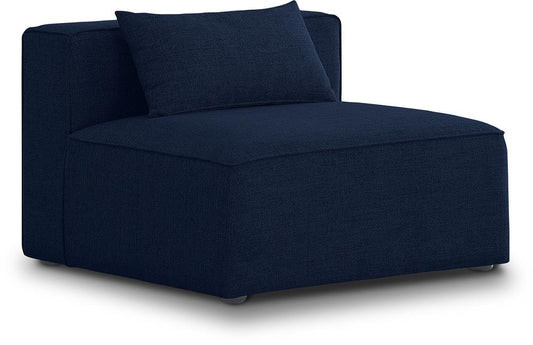Meridian Furniture - Cube Navy Durable Linen Textured Armless Chair - 630Navy-Armless veiw 1