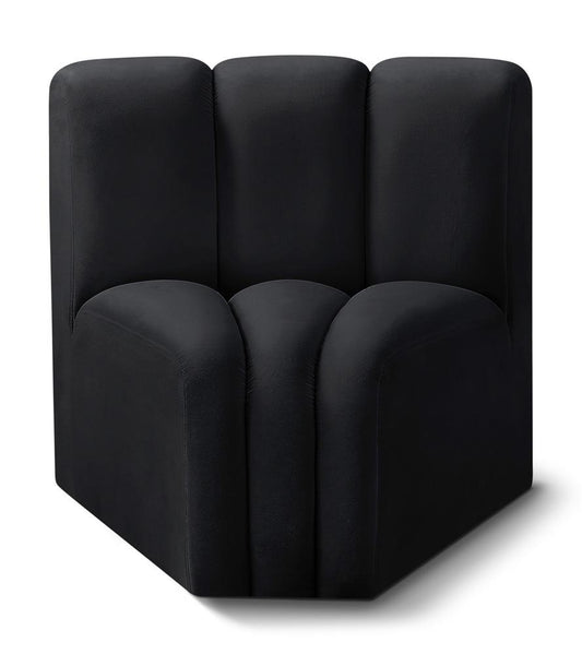 Meridian Furniture - Arc Black Velvet Curved Corner - 103Black-CC veiw 1