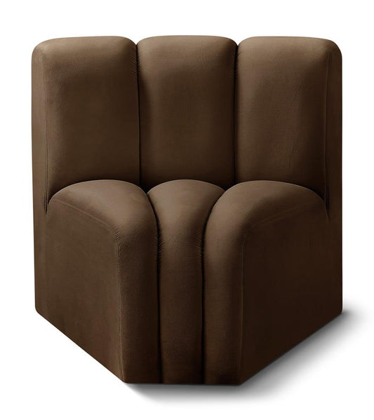 Meridian Furniture - Arc Brown Velvet Curved Corner - 103Brown-CC veiw 1