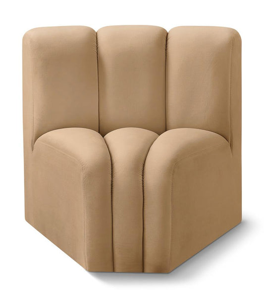 Meridian Furniture - Arc Camel Velvet Curved Corner - 103Camel-CC veiw 1