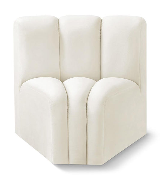 Meridian Furniture - Arc Cream Velvet Curved Corner - 103Cream-CC veiw 1